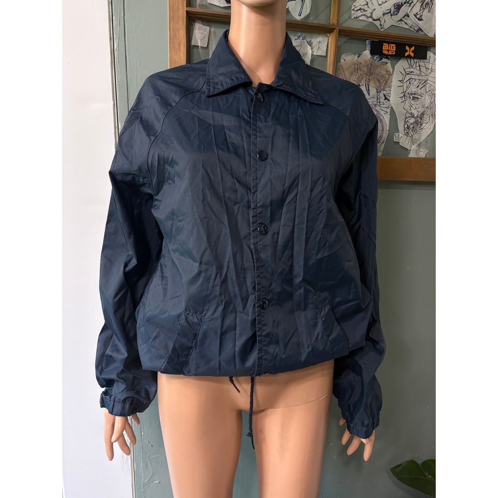 Vintage Velva Sheen Navy Blue Nylon Coach Jacket Windbreaker Made in USA Small